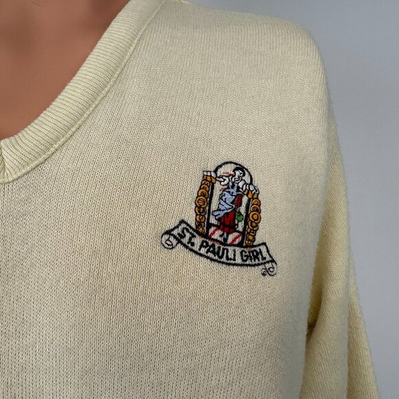 Vintage 70s St Pauli Girl Sweater Mens Size M Beige Pilsner Beer Made In USA - Picture 3 of 5